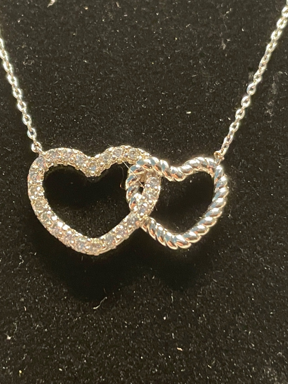 Silver Double Heart Pendant Necklace with Cubic Zirconia